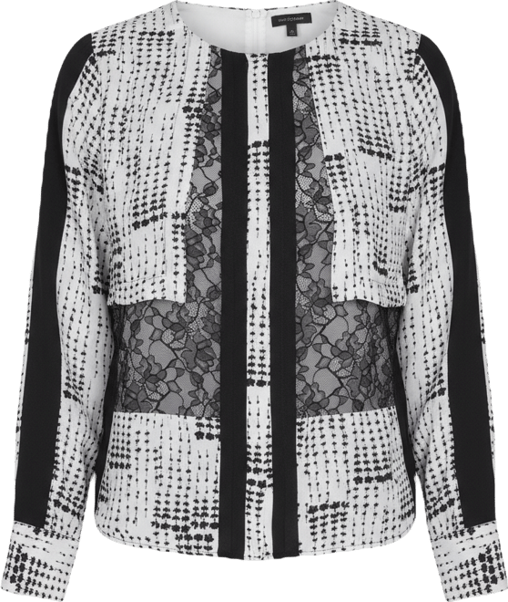 Women's Printed Lace Crewneck Long-Sleeve Top