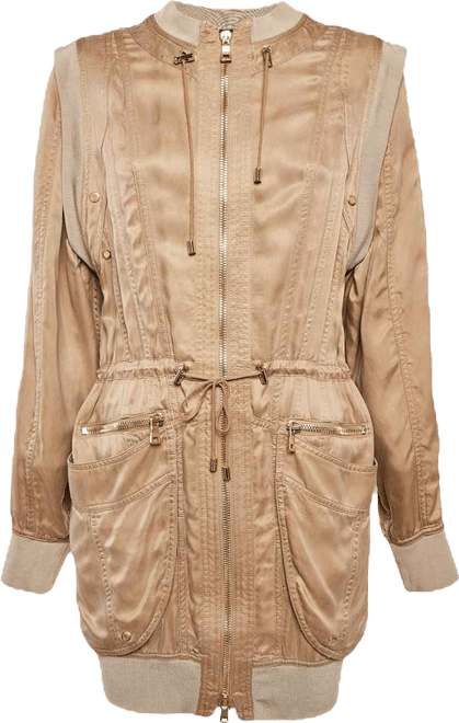 Women's Beige Gabardine Long Zip-Up Jacket