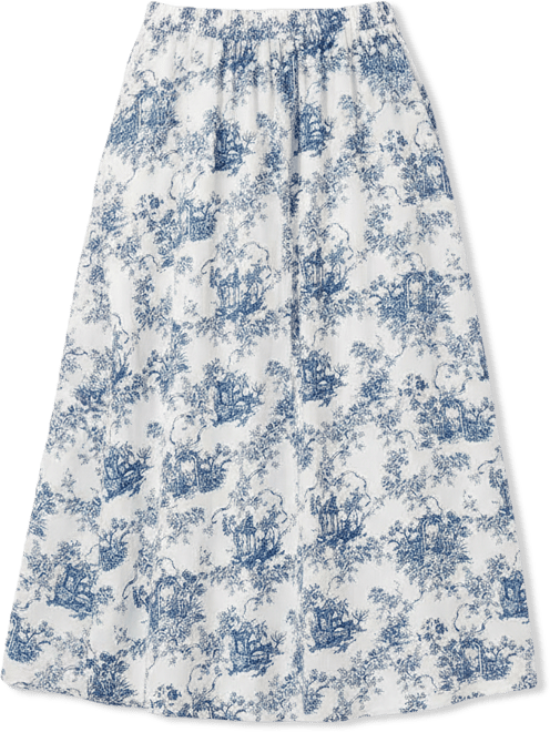 Women's Toile Print Elastic Waist Midi Skirt