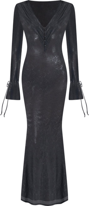 Women's Ilysia Black V-Neck Plunge Snakeskin Mermaid Hem Maxi Dress