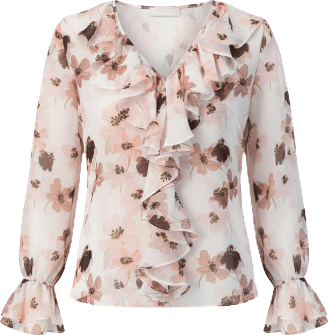 Women's Floral V-Neck Blouse with Ruffle Detail