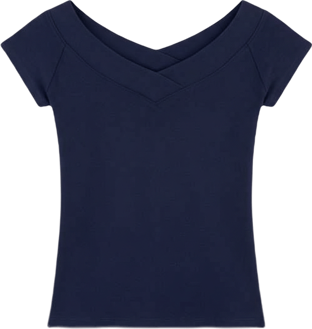 Juniors' Wide-Double-v-Neck Short-Sleeve Top