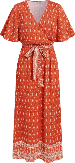 Women's Bohemian Printed Maxi Dress with Belt