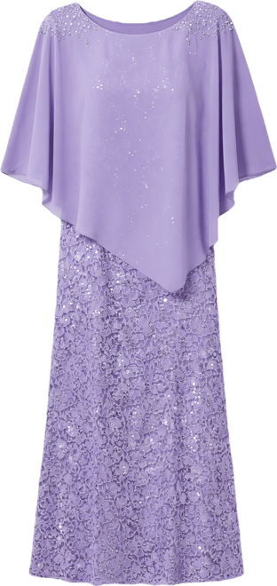 Women's Sequin Lace Chiffon Caplet Gown