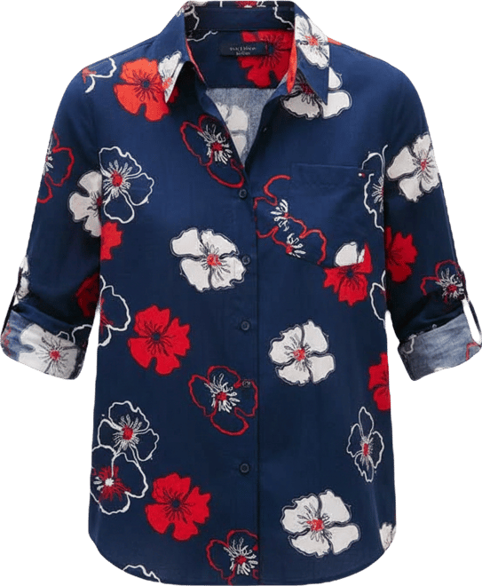 Women's Printed Button-Front Roll-Tab Shirt