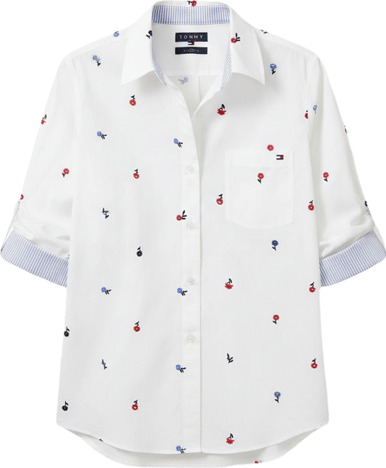 Women's Printed Roll-Tab Collared Shirt