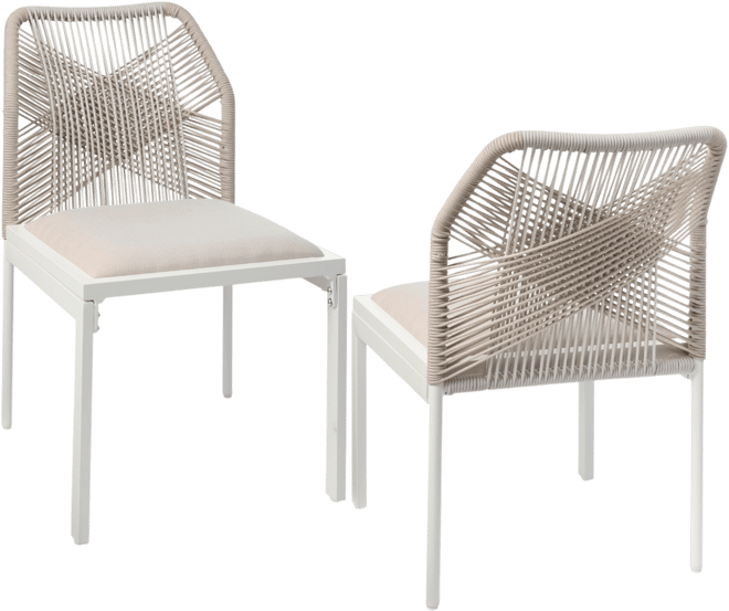Set of 2 Indoor/Outdoor Aluminum Woven Side Dining Chairs w/ All-Weather Rope
