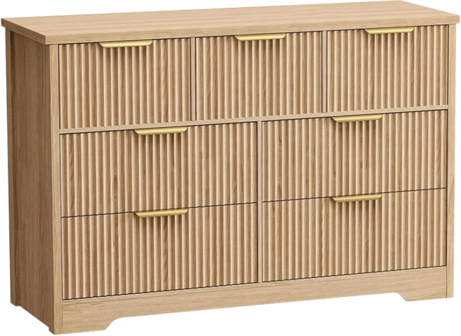 Fluted Dresser for Bedroom with 7 Drawers, Modern Dressers Dresser w/Metal Handle, Furniture Tv Stand, Wide Closet Clothes Storage Organizer -