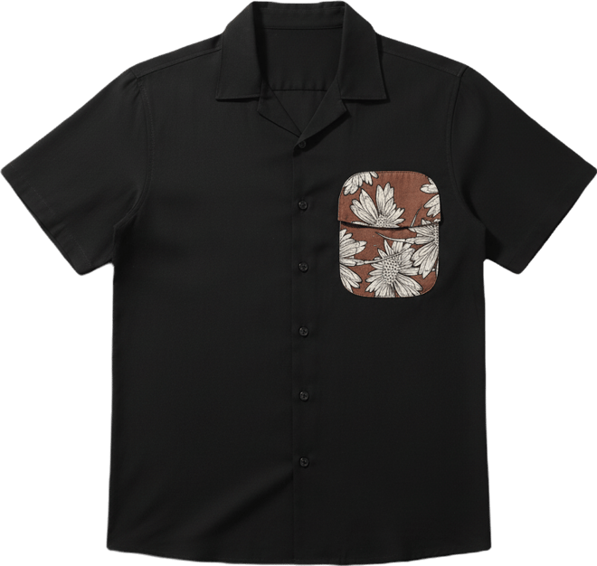 Men's Chocolate Brown & Obsidian Black Flora-Block Shirt