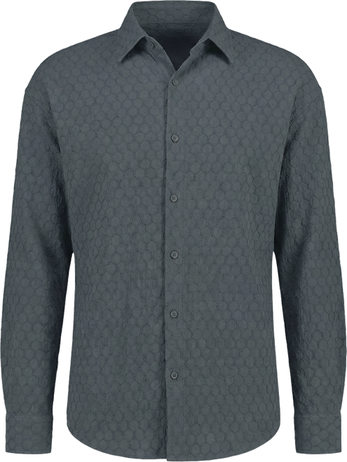 Men's Charcoal Grey Honeycomb-Textured Oversized Shirt