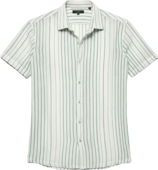 Men's Men's White & Green Unbalanced Striped Woven Shirt