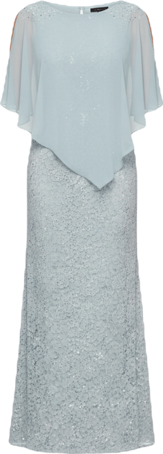 Women's Sequin Lace Chiffon Caplet Gown