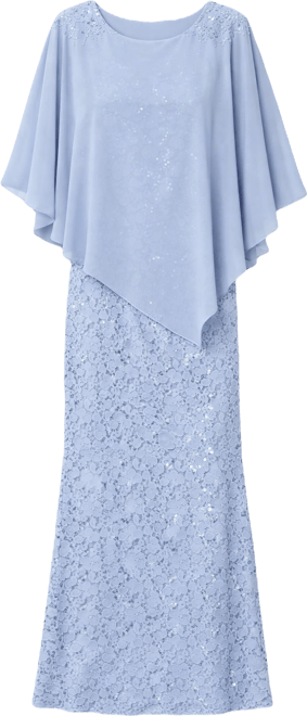 Women's Sequin Lace Chiffon Caplet Gown