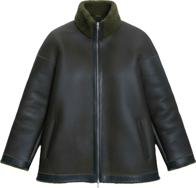 Women's Fashion Jacket, Silky Green With Green Curly Wool