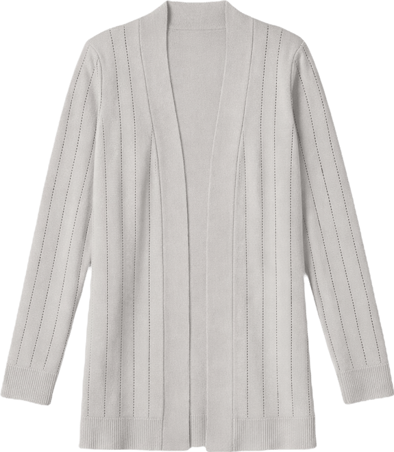 Women's Pointelle Open-Front Long Cardigan
