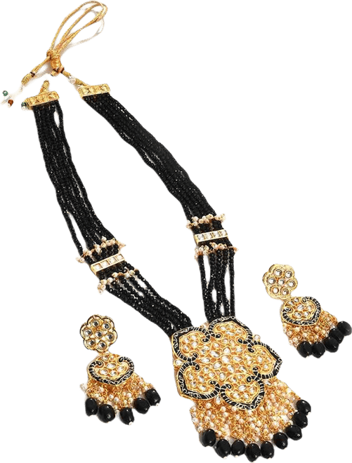 Women's Gold Plated Kundan Beaded Jewellery Set