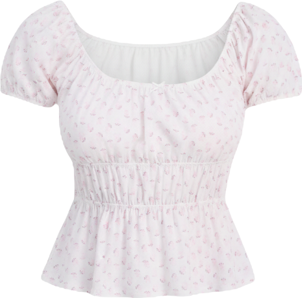 Juniors' Printed Puff-Sleeve Peplum Peasant Top