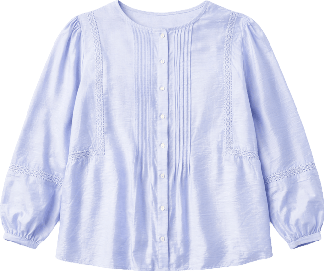 Plus Size Crewneck Pleated Front Long Sleeves Blouse