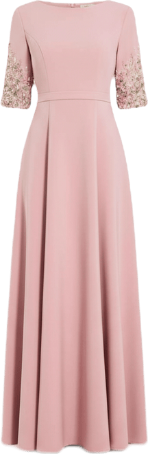 Women's 3/4 Sleeve Crepe Gown With Sleeve Embellishments