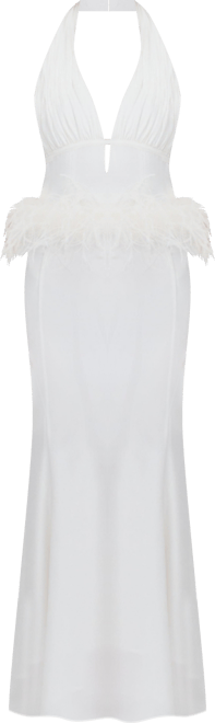 backless crepe dress Valentina Halter Backless Crystal and Feather Trim Maxi Dress – Ever Chic  Fashions