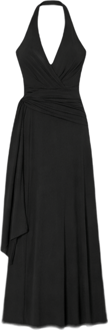 Women's Wrap Front Plunge Neck Maxi Dress