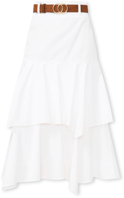 Women's Cotton Tiered Denim Midi Skirt