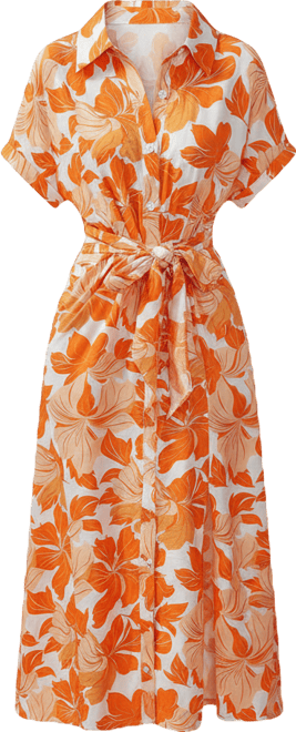 Women's Collared Short Sleeve Tie-Front Maxi Dress