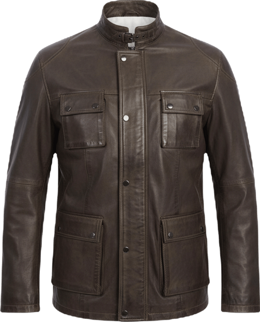 Men's Utility Style Leather Jacket