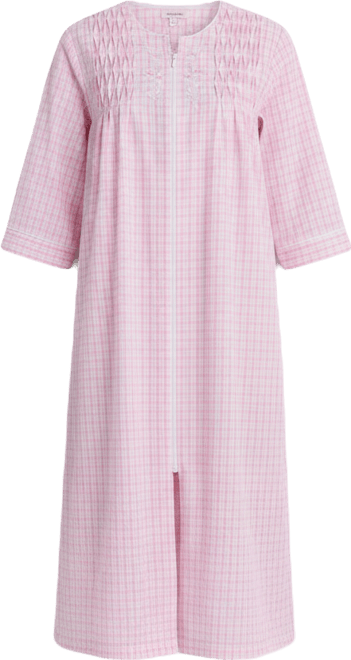 Women's Window Pane Printed Long Zip Robe