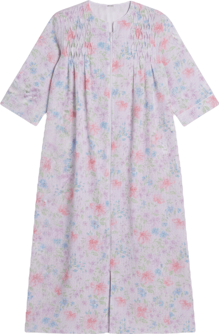 Women's Round Neck Printed Long Zip Robe