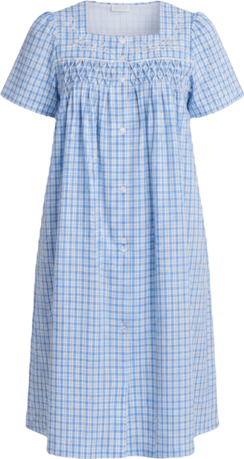 Women's Window Pane Printed Square Neck Short Grip Robe