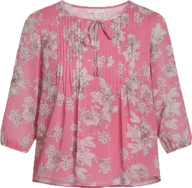Women's Floral Pintuck V-Neck Blouse