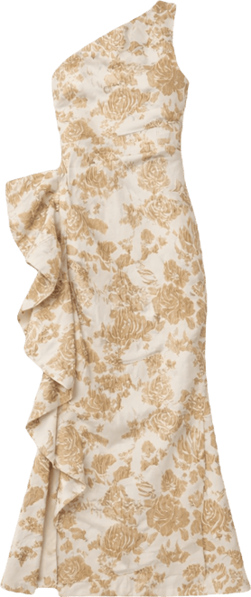 Women's One Shoulder Side Ruffle Gown