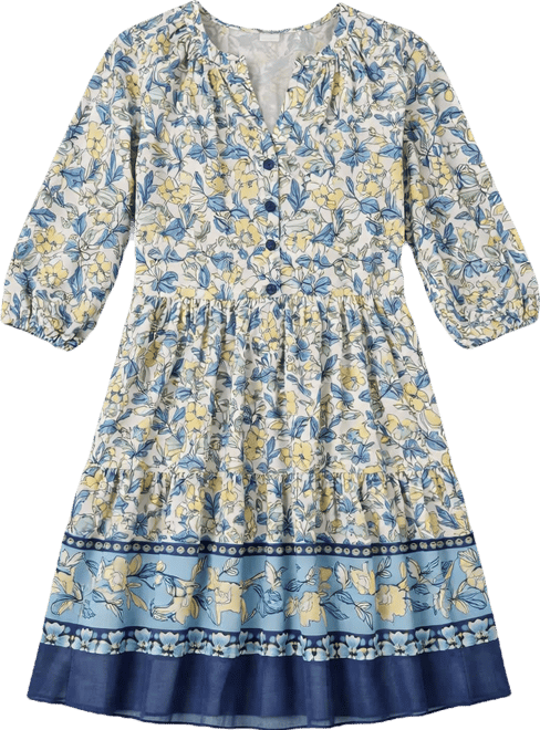 Women's Button Placket Tiered Short Dress