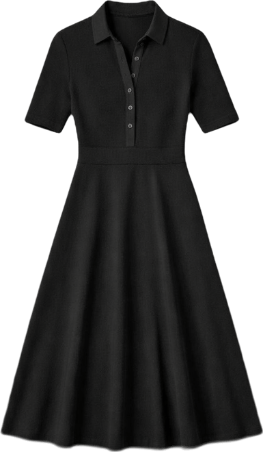 Women's A-Line Polo Collar Midi Dress