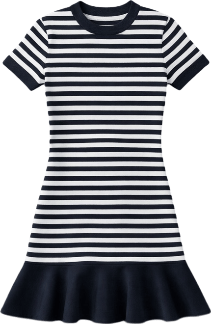 Women's Stripe Flare Crew Neck Mini Dress