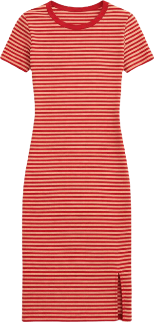 Women's Striped Ribbed Crewneck T-Shirt Dress