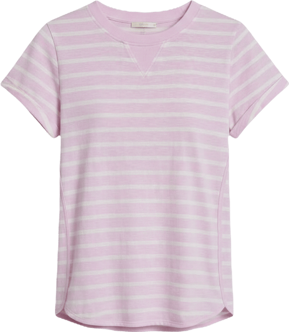 Women's Embroidered Crewneck Logo Roll-Sleeve Top