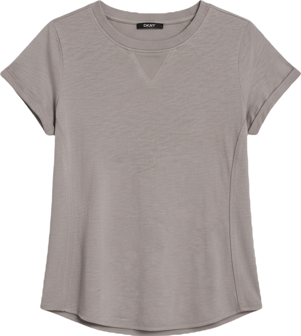 Women's Embroidered Crewneck Logo Roll-Sleeve Top