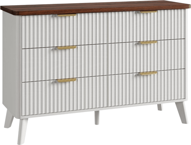 Fluted Dresser for Bedroom with 6 Deep Drawers, 47.2" Wide Modern Chest of Drawers, Wooden Dresser Tv Stand, Curved Profile Design