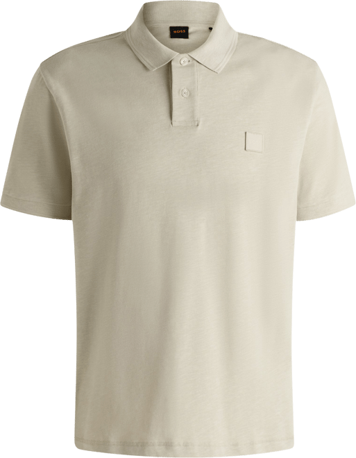 Boss by  Men's Logo Badge Slub Cotton-Linen Polo Shirt