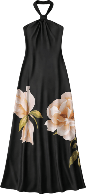 Women's Printed Halter Neck Ball Gown