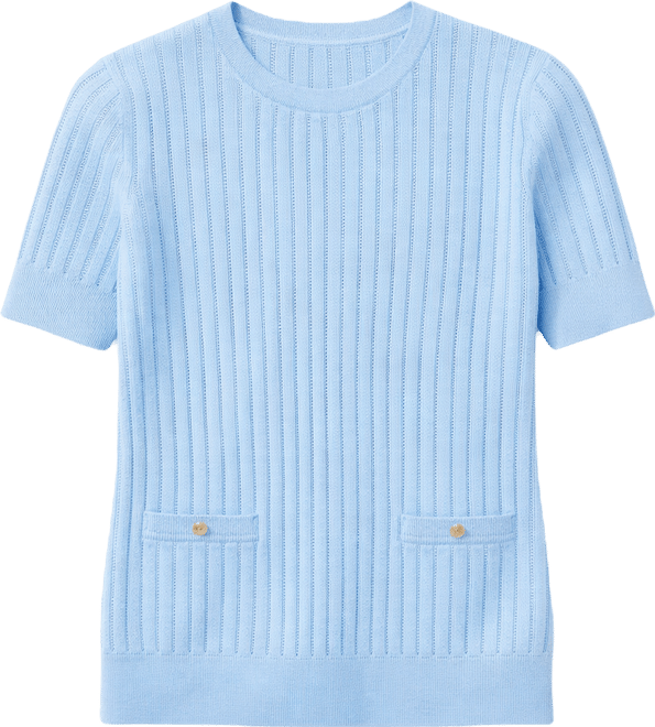 Women's Pointelle Ribbed Short-Sleeve Sweater