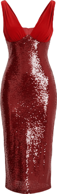 Women's Shanelle Crimson Sequin Plunging Midi Dress