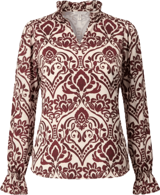 Women's Ruffled V-Neck Abstract Blouse Top