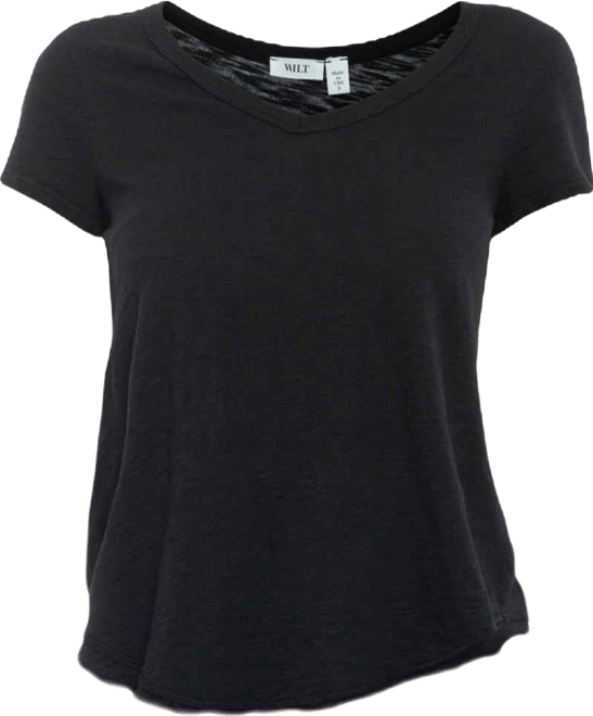Women's Short Sleeve Shrunken V-Neck Shirttail Tee