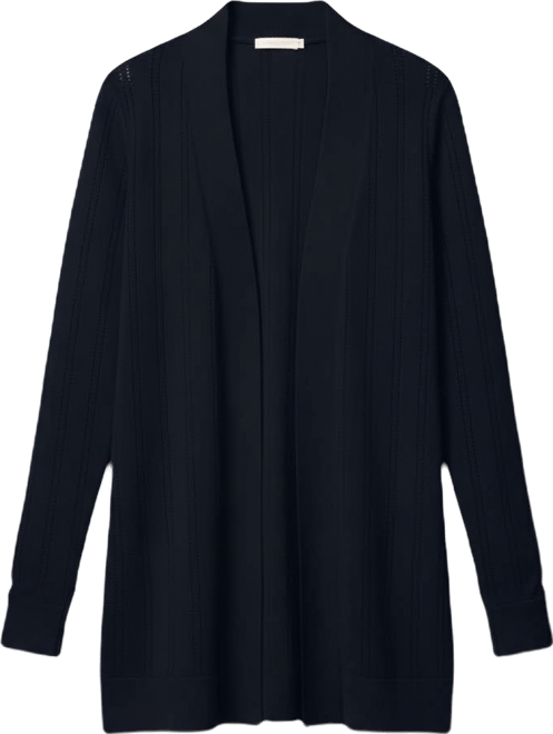 Women's Pointelle Open-Front Long Cardigan