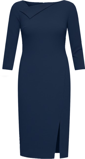 Women's Foldover-Neck Front-Slit Sheath Dress