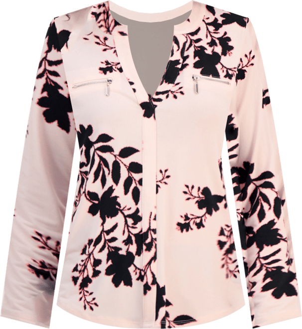 Petite Cameron Floral Split-Neck Zip-Pocket Top, Macy's Exclusive