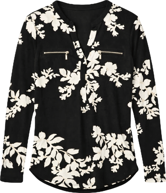 Petite Cameron Floral Split-Neck Zip-Pocket Top, Macy's Exclusive